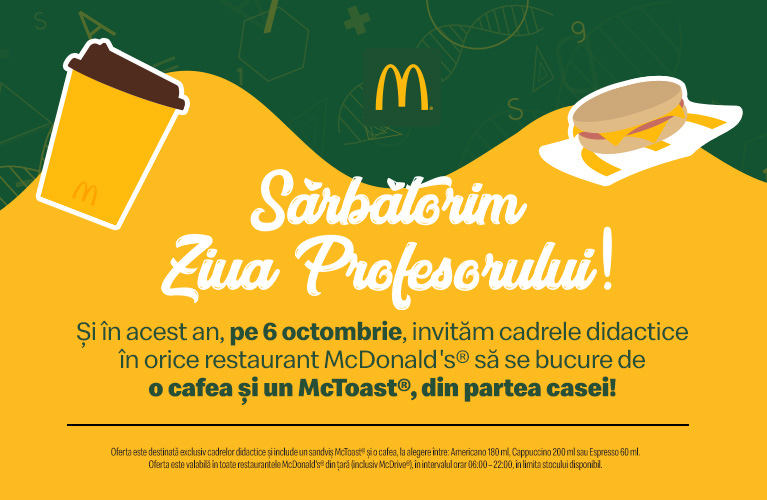 profesorii sunt invitați la McDonald’s® pentru o cafea și un McToast